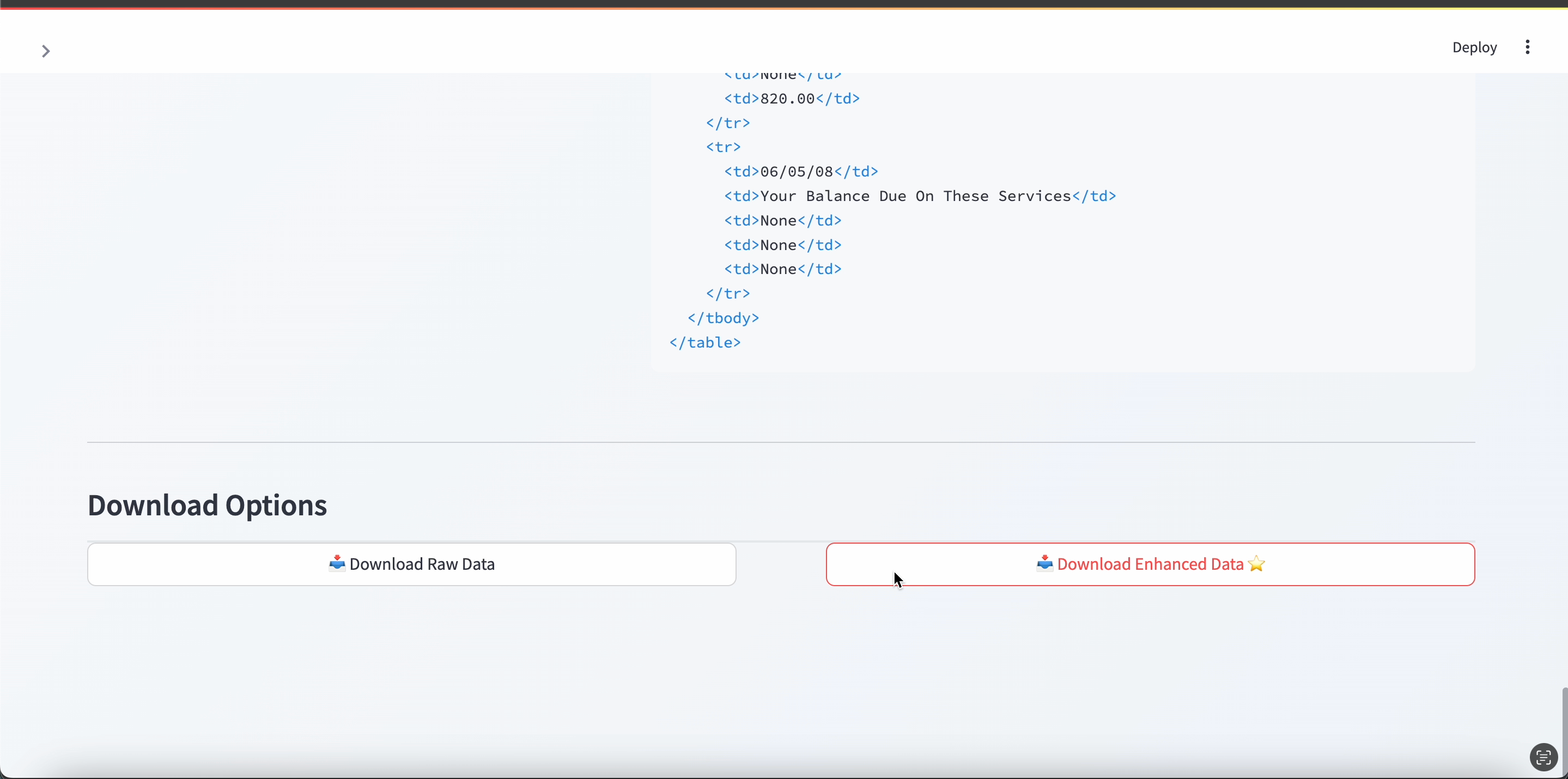 Table exported as CSV