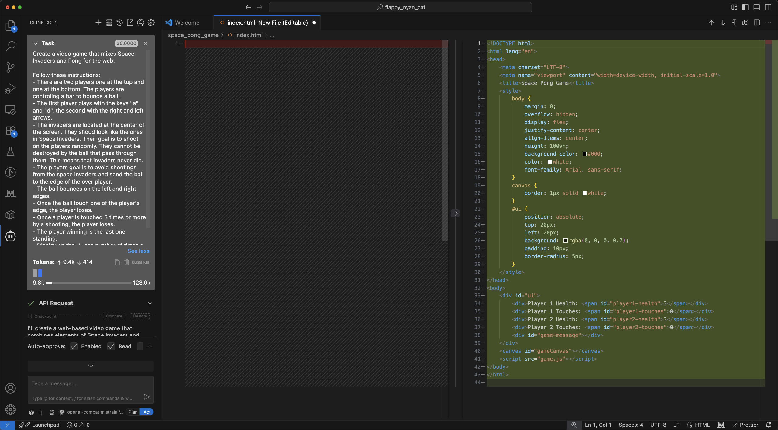 space invaders pong - prompt